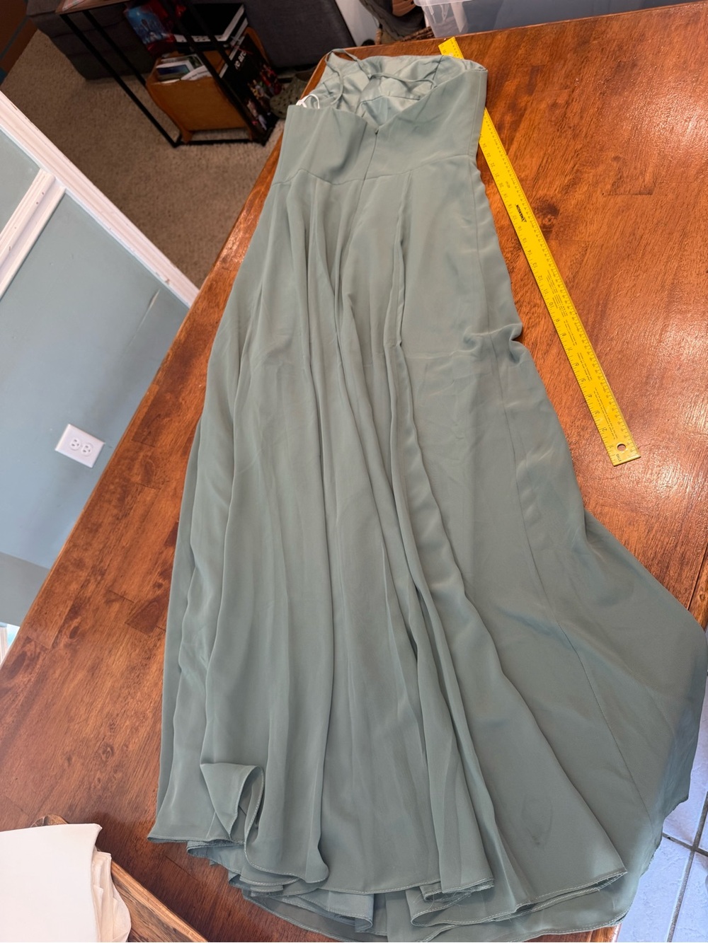 Jenny Yoo Size 14 Bridesmaid Dress Sage Green Chiffon A-Line Maxi Formal Gown - Picture 8 of 10